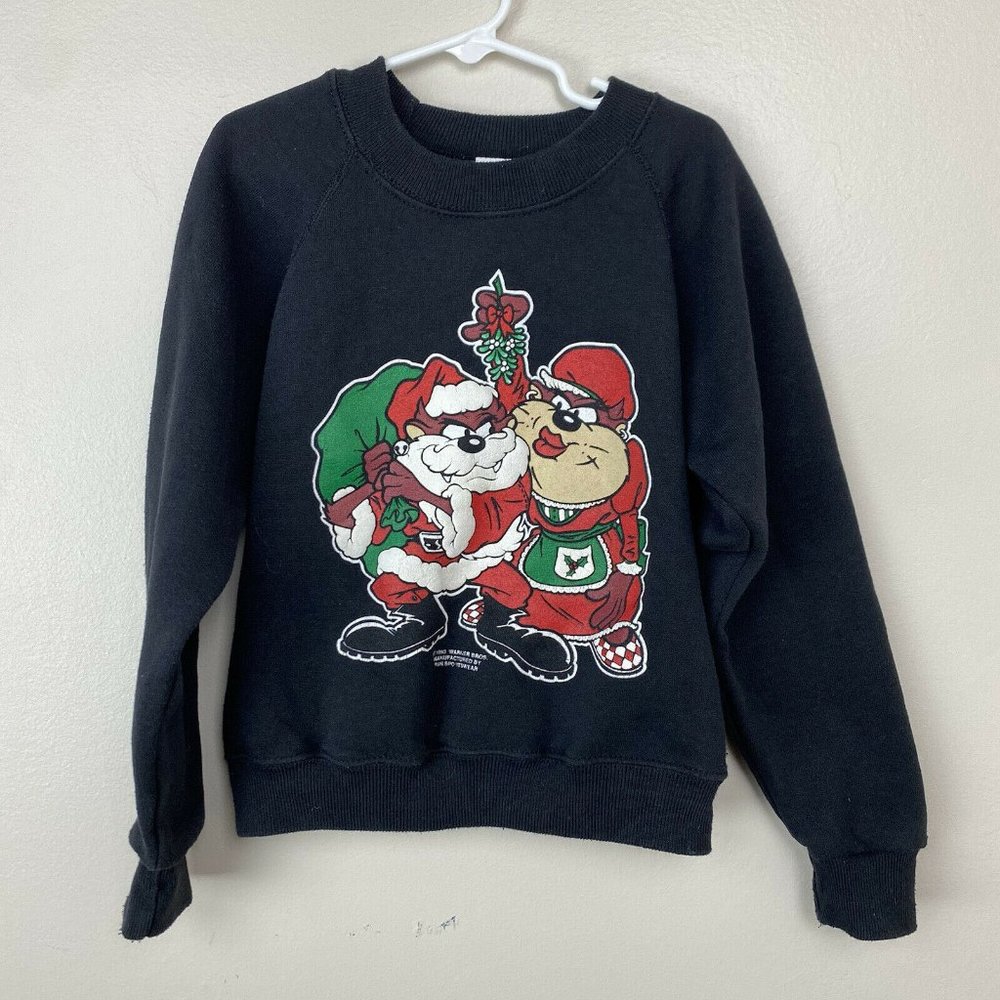 Vintage 1990s Tasmanian Devil Christmas Sweatshirt, Youth Size 7/8, Looney Tunes
